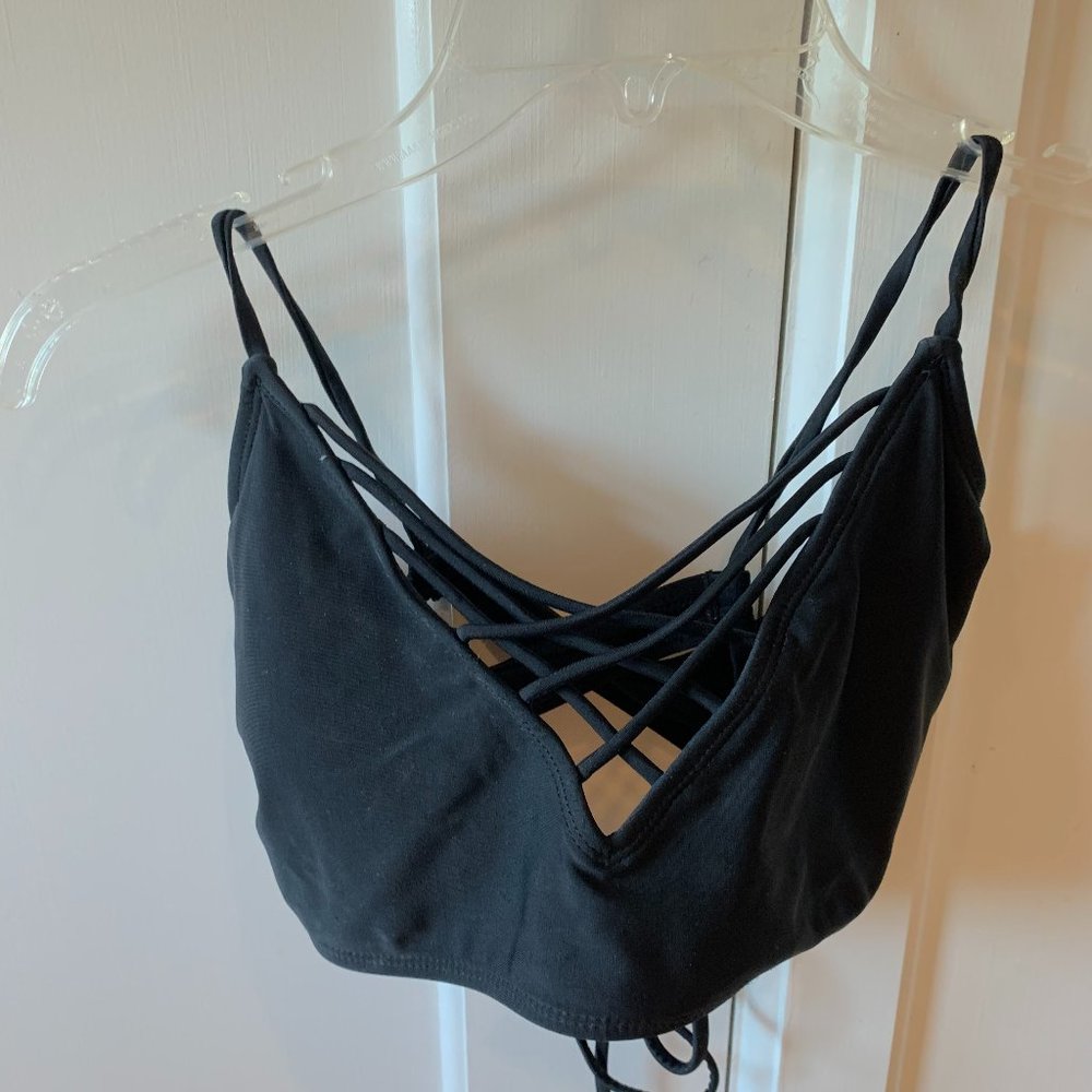Black bikini bathing suit top, size XL
